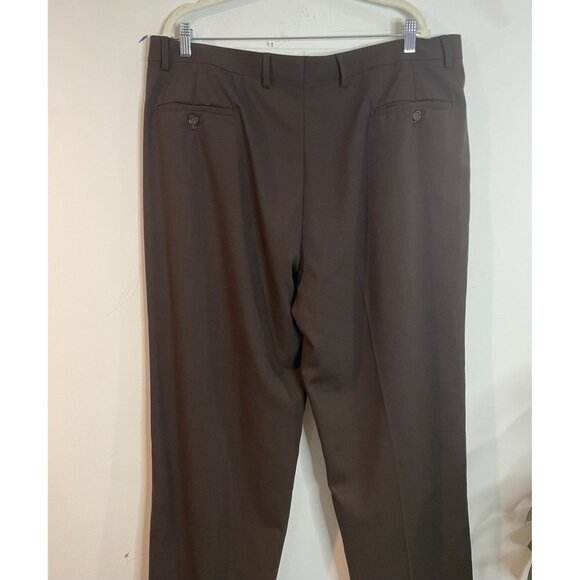 Pronto Uomo Mens Dress Pants 40W 100% Wool Flat Front Brown - Picture 7 of 14
